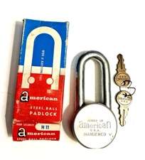 Vintage American H11 Series 10 Steel Ball Padlock USA Hardened 2 Keys Box RARE