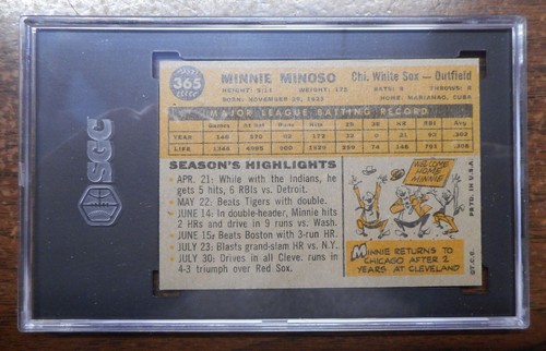 1960 Topps Minnie Minoso #365 SGC 6 HOF - Foto 3 di 3