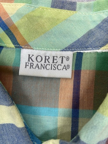 Koret Francisca Womens Shirt Blouse Size Large Green Plaid Casual Preppy Light - Picture 3 of 8
