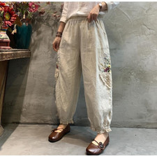 Lady Lace Embroidered Bloomers Cropped Trousers Girls Pants Retro Japanese Loose