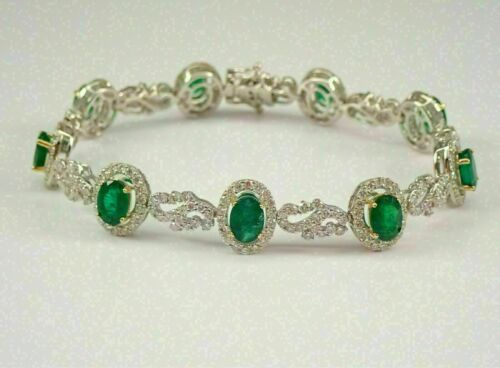 8Ct Oval Cut Lab Created Emerald Halo Tennis Bracelet 14K White Gold Plated