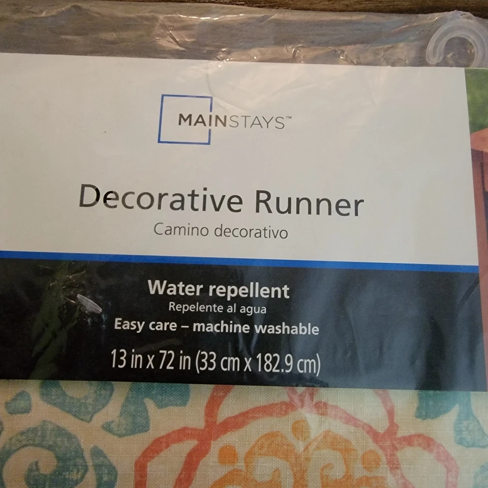 Mainstays Table Runner 13” x 72” Colorful Floral Motif Design Ivory Background - Image 3 of 3