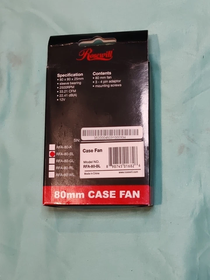 NEW Rosewill 80mm Case Fan RFA-80-K /RFA-80-BL /RFA-89-GL /RFA-80-RL /RFA-80-WL - Image 3 of 4