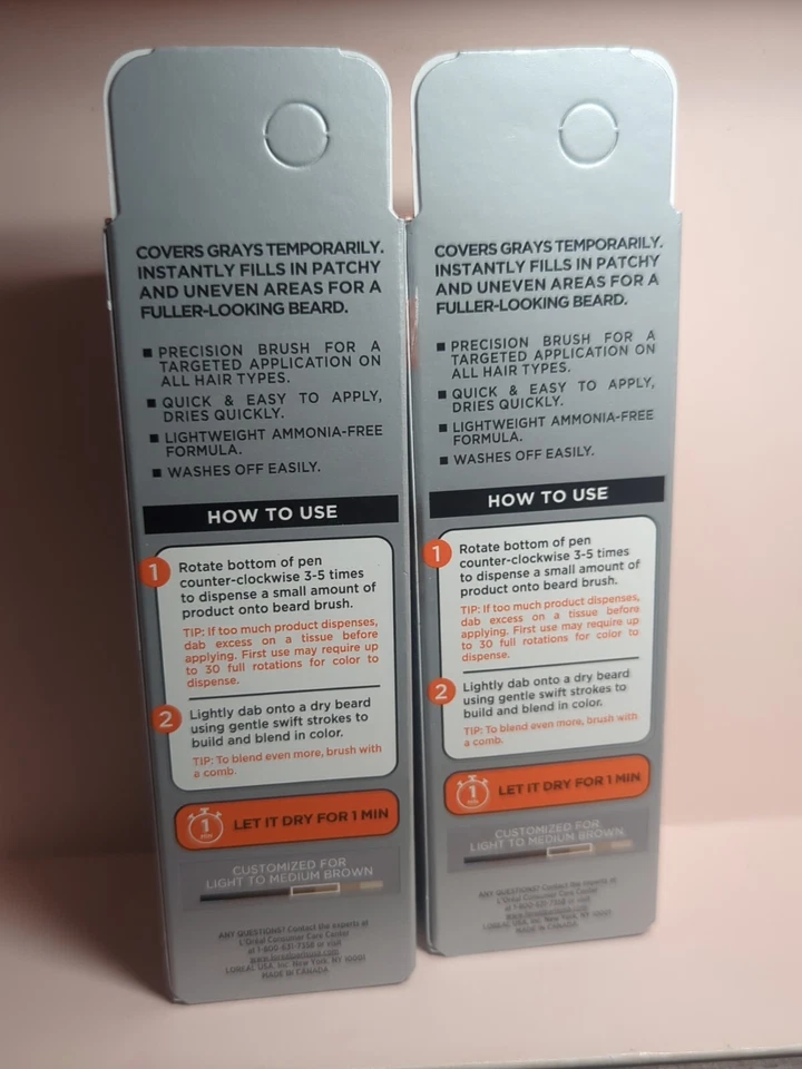 Lote 2 L'Oreal Hombres Experto Barba Instantánea #05 Marrón Claro Medio Lavado Fácilmente Foto 4 de 4