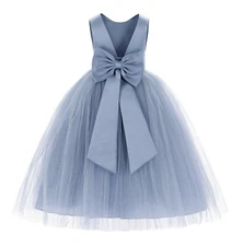 Satin Flower Girl Dress with Bow Party Dresses Bridesmaid Dress Graduation Dress