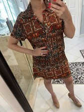 URBAN OUTFITTERS UO Malou Linen Blend Button Front Shirt Dress Brown  L Aztec