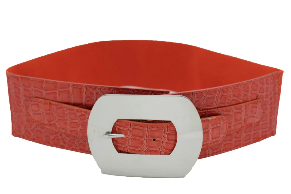 Mujeres Plateado Metal Hebilla Cuadrada Moda Ancho Naranja Cinturón Cadera Cintura Alta Talla S Foto 2 de 4