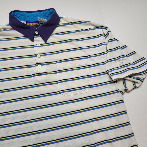 Vtg Spalding Polo Shirt Mens L Stripes Pro Collared 90s ¤9 - Picture 2 of 6