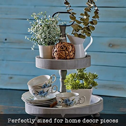 Farmhouse Tiered Tray with Beads Home Decor Wooden 2 Tier Tray for The Coffee... - Picture 2 of 2
