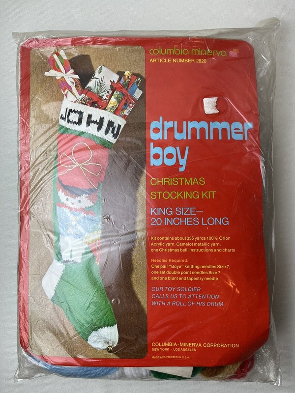 Vintage Columbia Minerva DRUMMER BOY 20" Knit Christmas Stocking Kit no 2820
