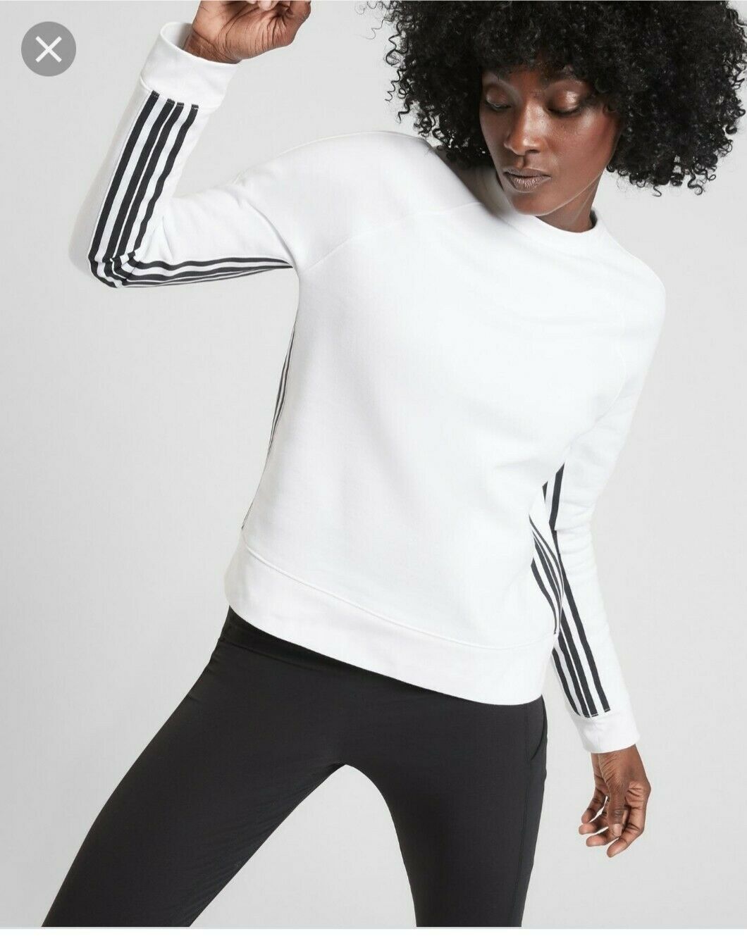 NEW Athleta Women 24/7 White Crew Neck Sweatshirt Black Stripe Soft Light  Top | eBay