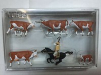 Preiser 10159 Ho 1:87; Longhornrinder, Cowboy Zu Pferd , Neu & Ovp