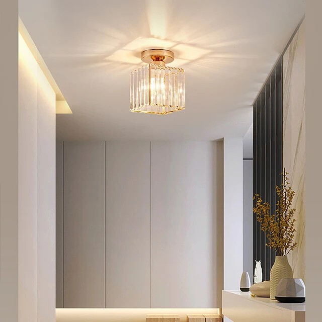 2-Pack Gold LED Crystal Semi-Flush Mount Light Fixtures