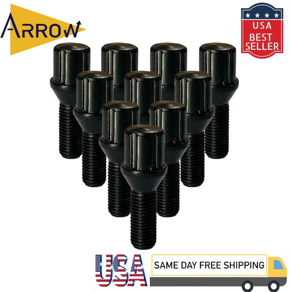 20x Black M12x1.25 Cone Seat Spline Lug Bolt 28mm Shank Fit