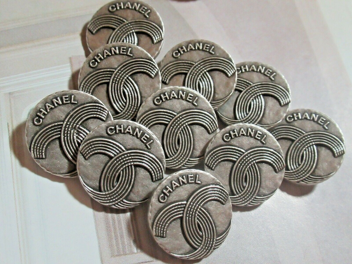 CHANELボタン5個 CHANEL 5 NICKEL SILVER TONE METAL BUTTONS CC LOGO 12 MM NEW