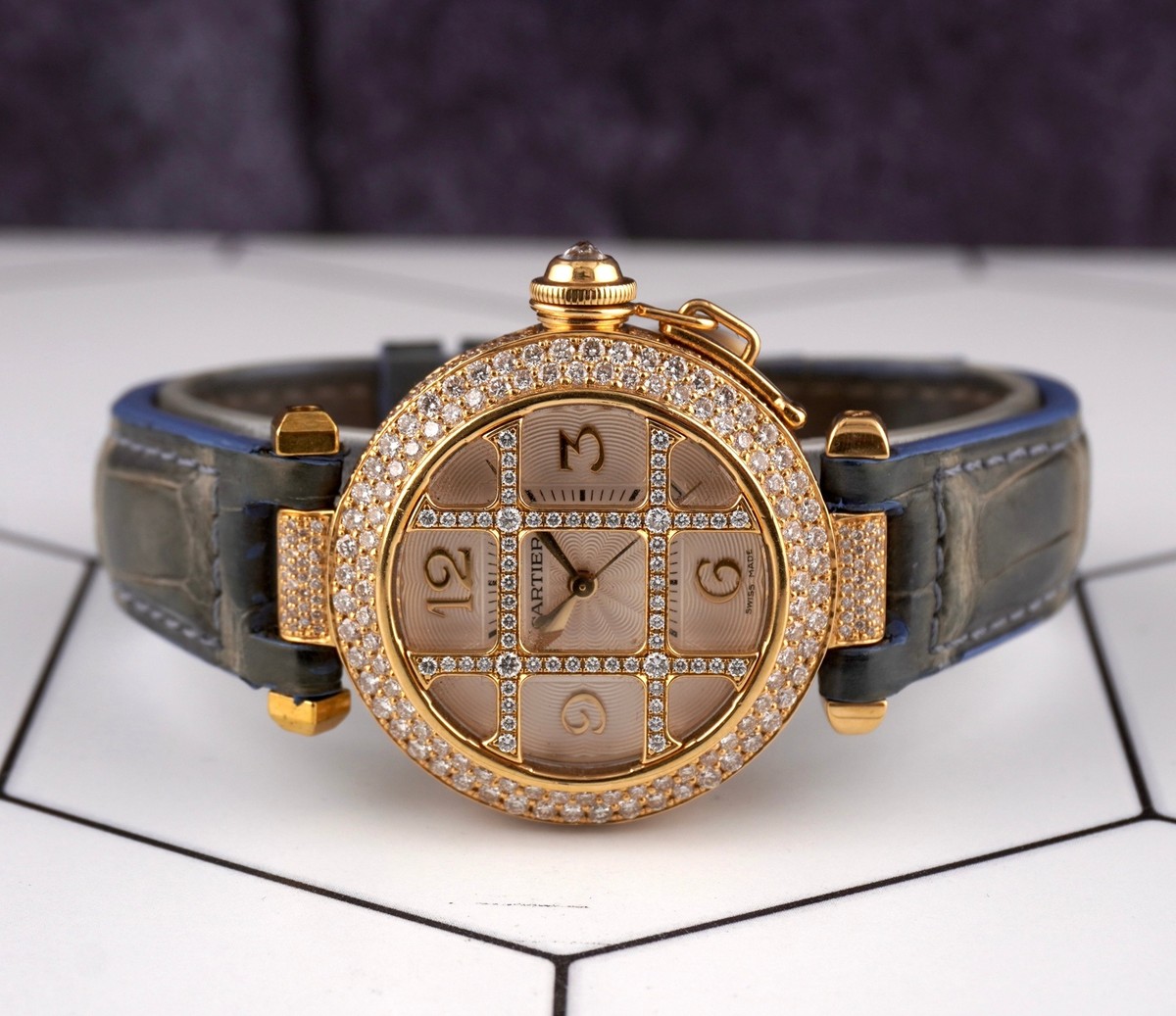 Cartier Pasha 32mm Yellow Gold Custom Iced Out 6ct Genuine