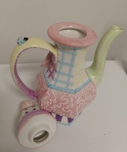 Vintage Whimsical Ceramic Glazed Ladybug/ Butterfly Pastel 3D 13in Tall Teapot - Picture 3 of 7