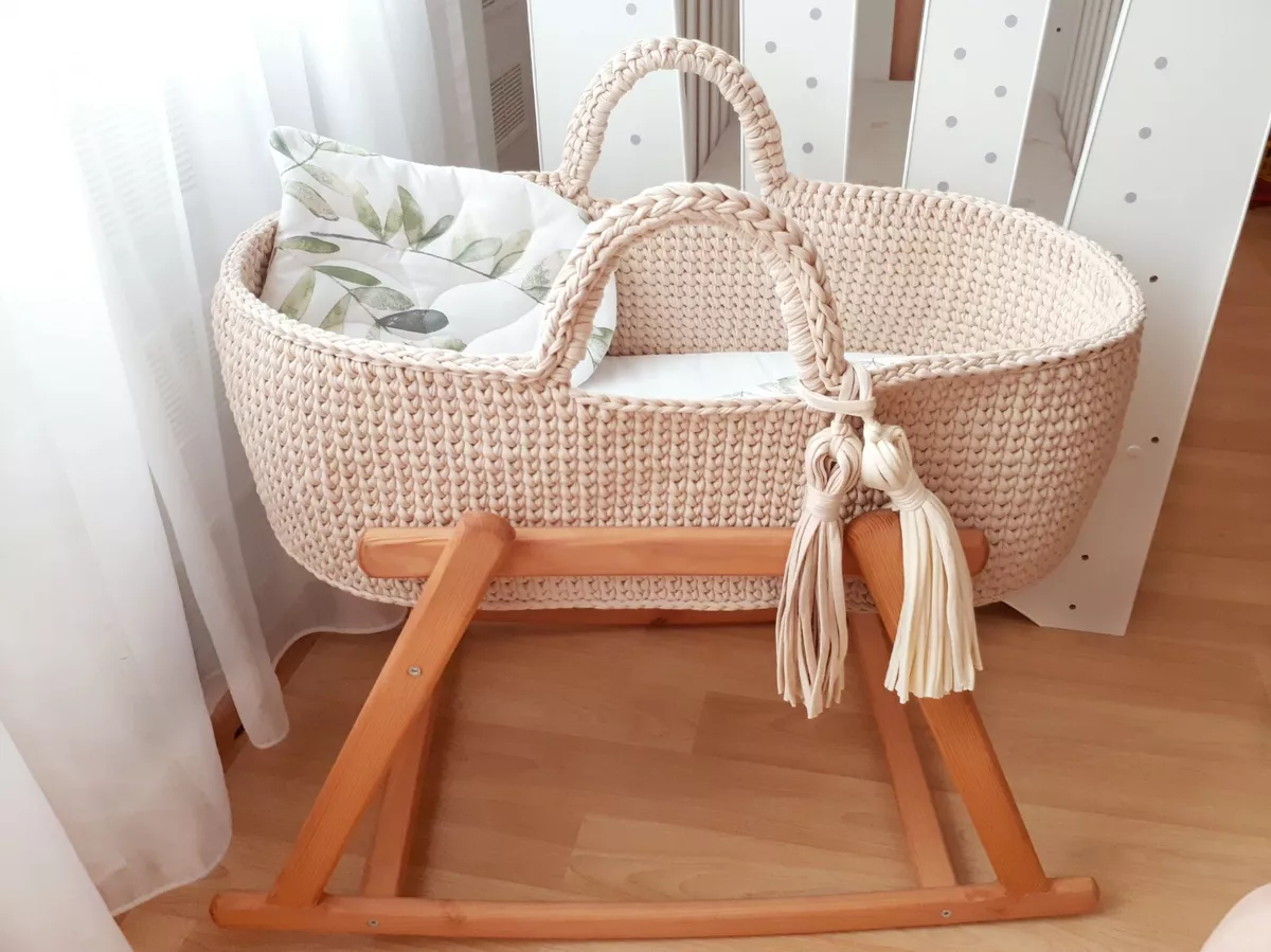 Boho Baby Bassinet with Stand Moses basket for boy Handmade cradle for girl