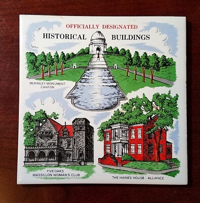 Vintage Historical Buildings Mckinley Haines 5 Oaks Ceramic 6'' Art Tile Trivet
