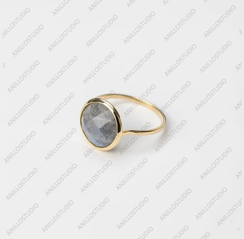 14k Yellow Gold Natural Labradorite Promise Solitaire Ring Ring Size 7 - Picture 6 of 8