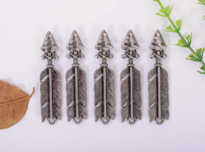 10X Vintage Silver Power Arrow Feather Pendant Leather Craft Necklace Charm DIY