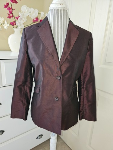 ALFANI Womens Petite Maroon Metallic 100% Silk Classic Pants & Blazer Suit Sz.8P - Picture 3 of 24