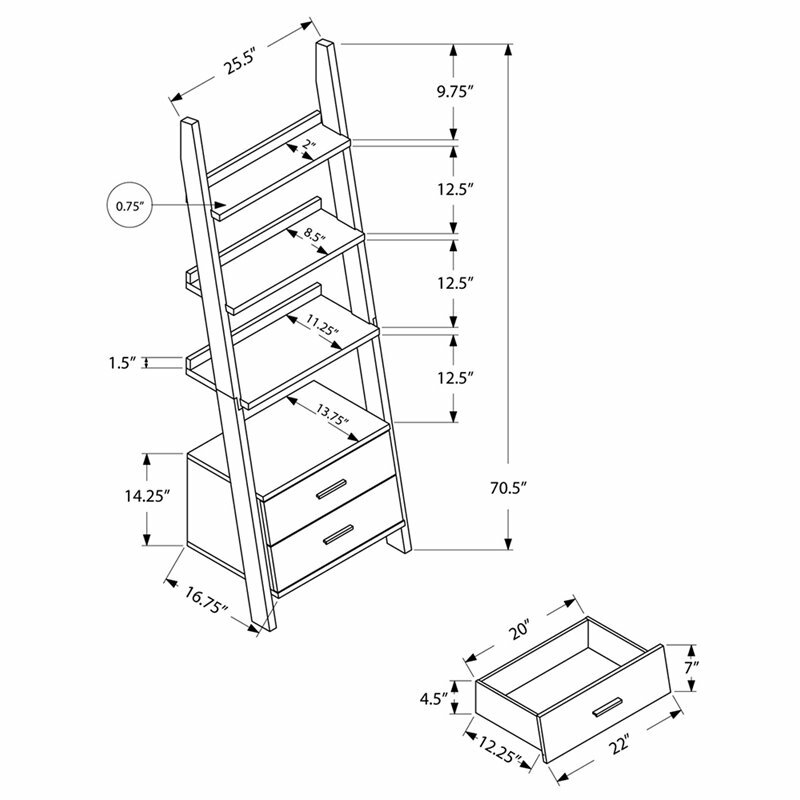 Monarch 4 Shelf Ladder Bookcase Gray and White
