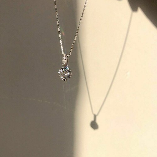 925 Sterling Silver Solitaire Pendant Necklace for Women Round-Cut CZ Necklace - Picture 6 of 7
