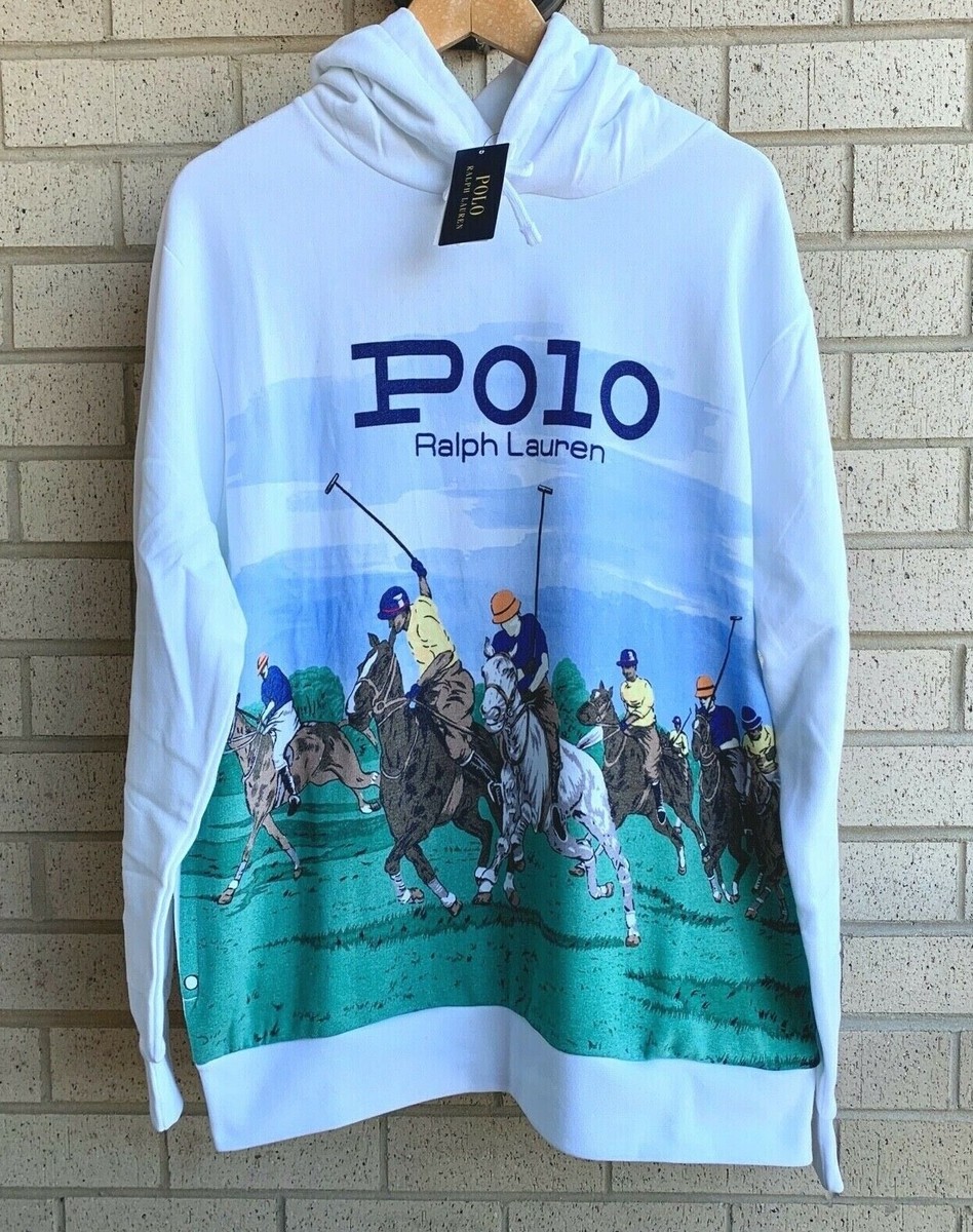 Polo Ralph Lauren White Triple Rugby Pony Fleece Hoodie Sweatshirt Size XL  NWT