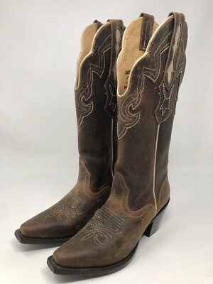 Womens 6 -J B DILLON Boots Brown Bison GOAT Leather Snip Toe 13'' Cowboy JBW5001