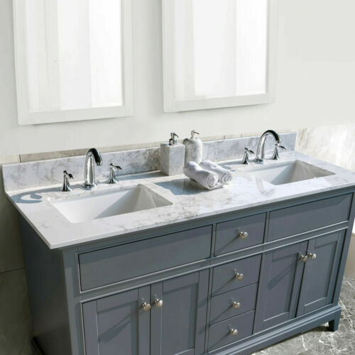 61 Double Sink Bathroom Vanity Carrara, White Bathroom Vanity With Carrara Marble Top