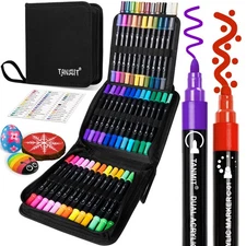 Acrylic Paint Pens Markers, 48 Colors Dual Tip Acrylic Paint Pens for Rock Pa...