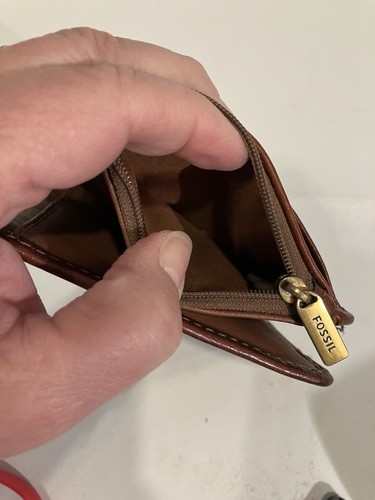 Cartera fósil vintage cambio moneda dinero cuero marrón envejecido suave - Imagen 5 de 7