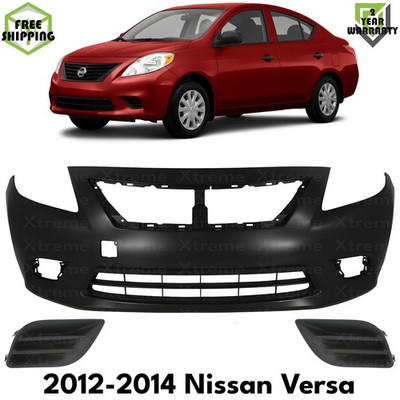 Front Bumper Cover Primed Plastic & Fog Lights Cover For 2012-2014 Nissan Versa