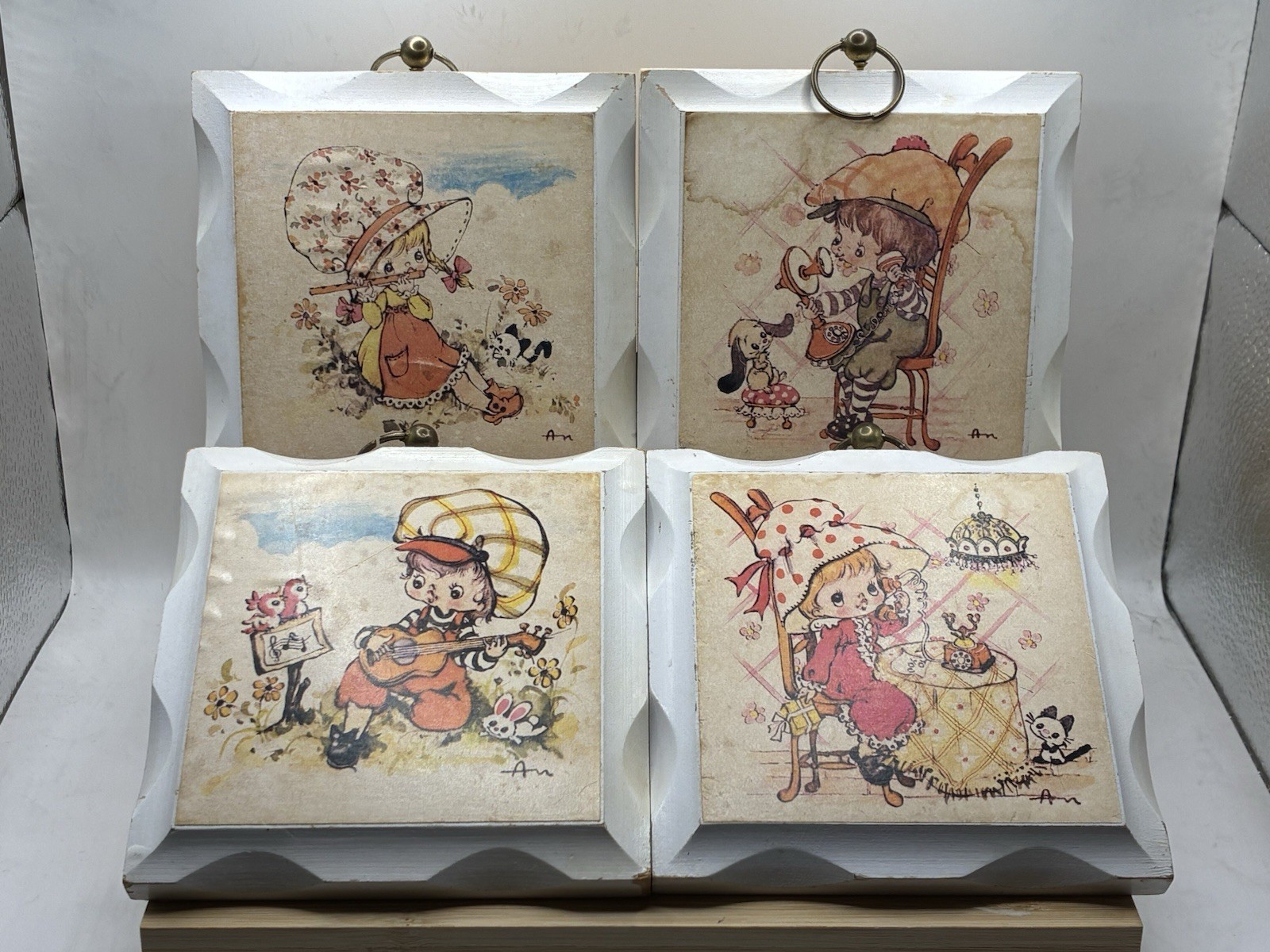 Vintage Homco 5 X 5 Wood Wall Plaques | Holly Hobbie | Set Of 4