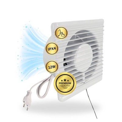 230V Badlüfter mit Kabel Schalter Stecker IPX4 100mm Abluft Zuluft Lüfter Ventil