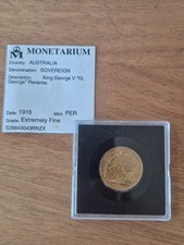1916 Perth King George V Gold Sovereign Extremely Fine - With Monetarium Paper