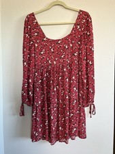 American Eagle Women's Dress Babydoll Red Peasant Cottage Boho Scoop Neck Sz S