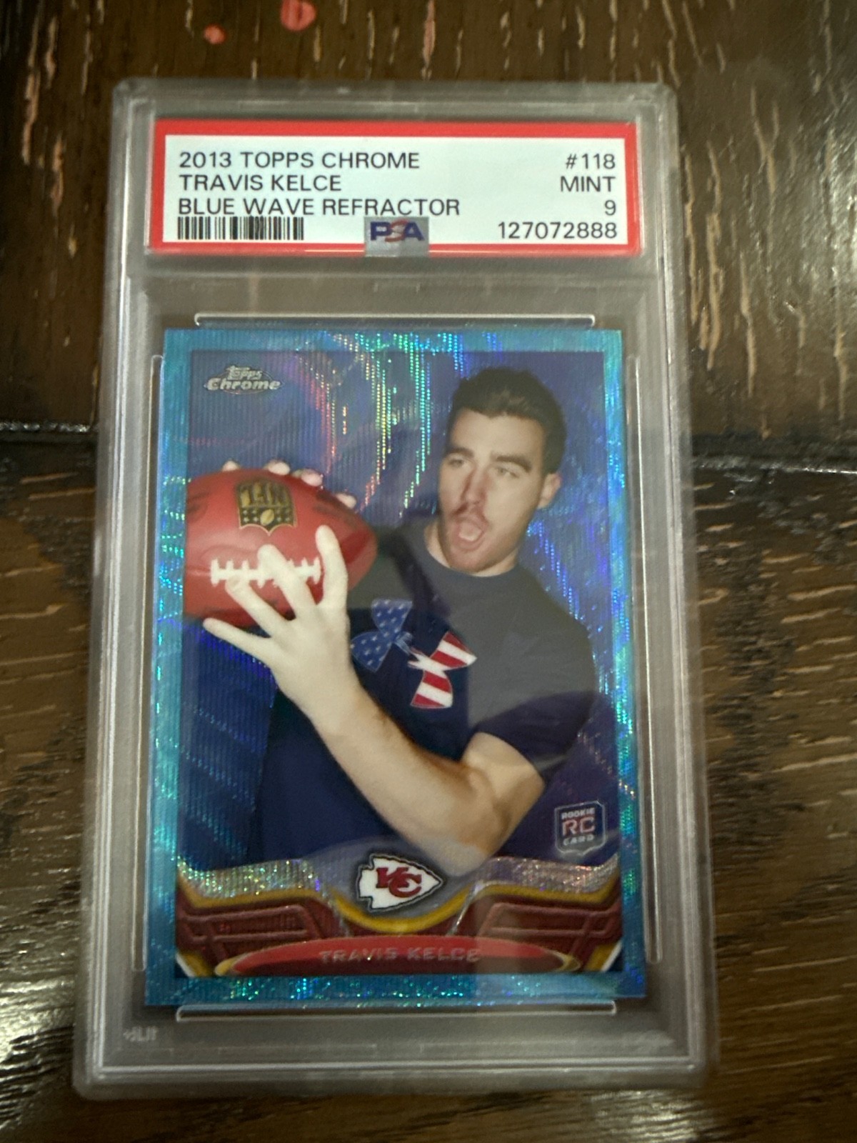 Travis Kelce Topps Chrome #118 Blue Wave Refractor