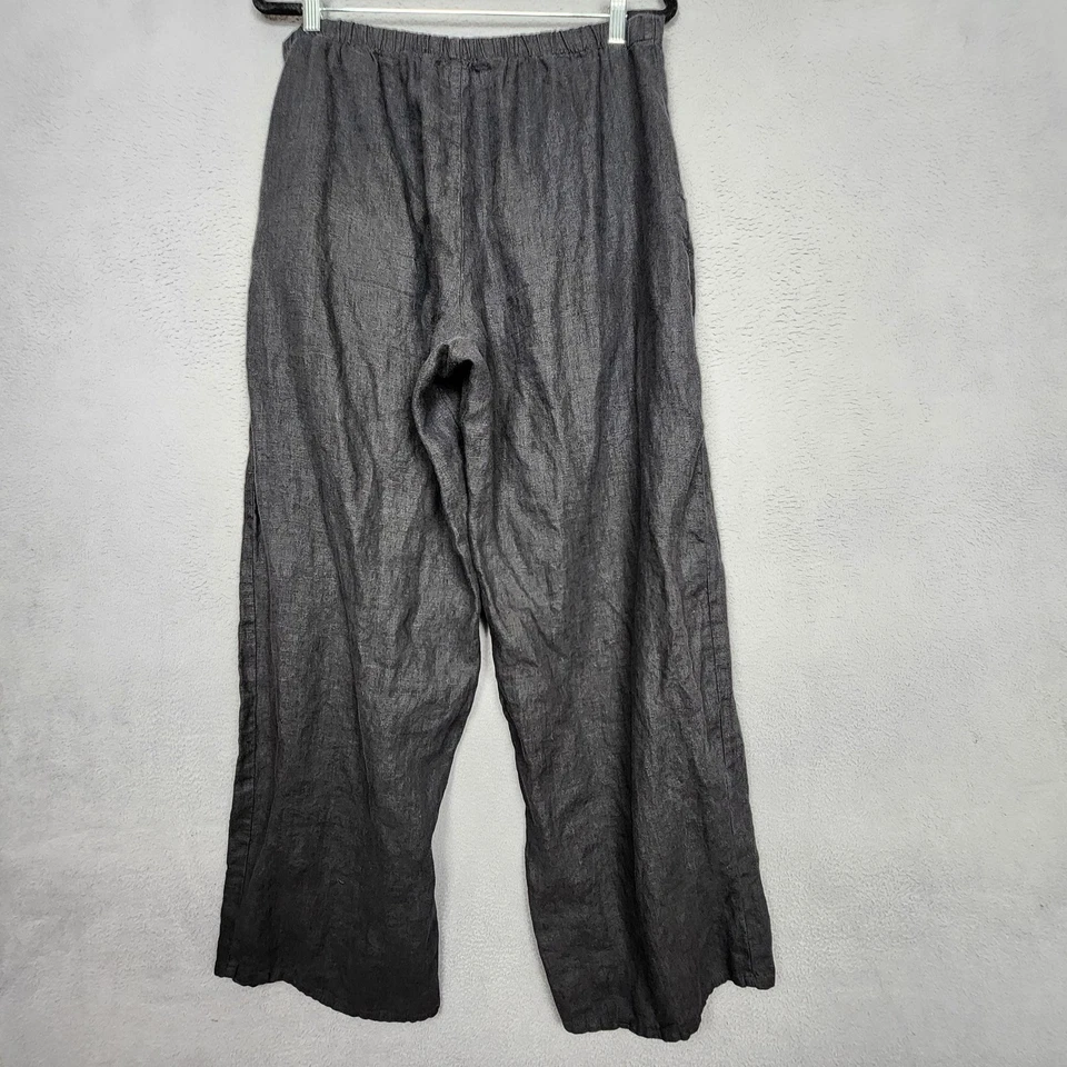 FLAX Pants Womens Small Black 100% Linen Wide Leg Elastic Waist Pockets 32x30 - Image 2 of 4
