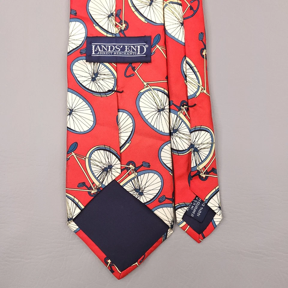 Corbata Lands End para Hombres Bicicleta Roja Fixie Cosida a Mano Seda Hecha en EE. UU. 3.5X58 Foto 4 de 4
