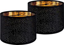 GO SO Black Lamp Shades Set of 2 Large Drum Lampshades with Laser Drilling Desig
