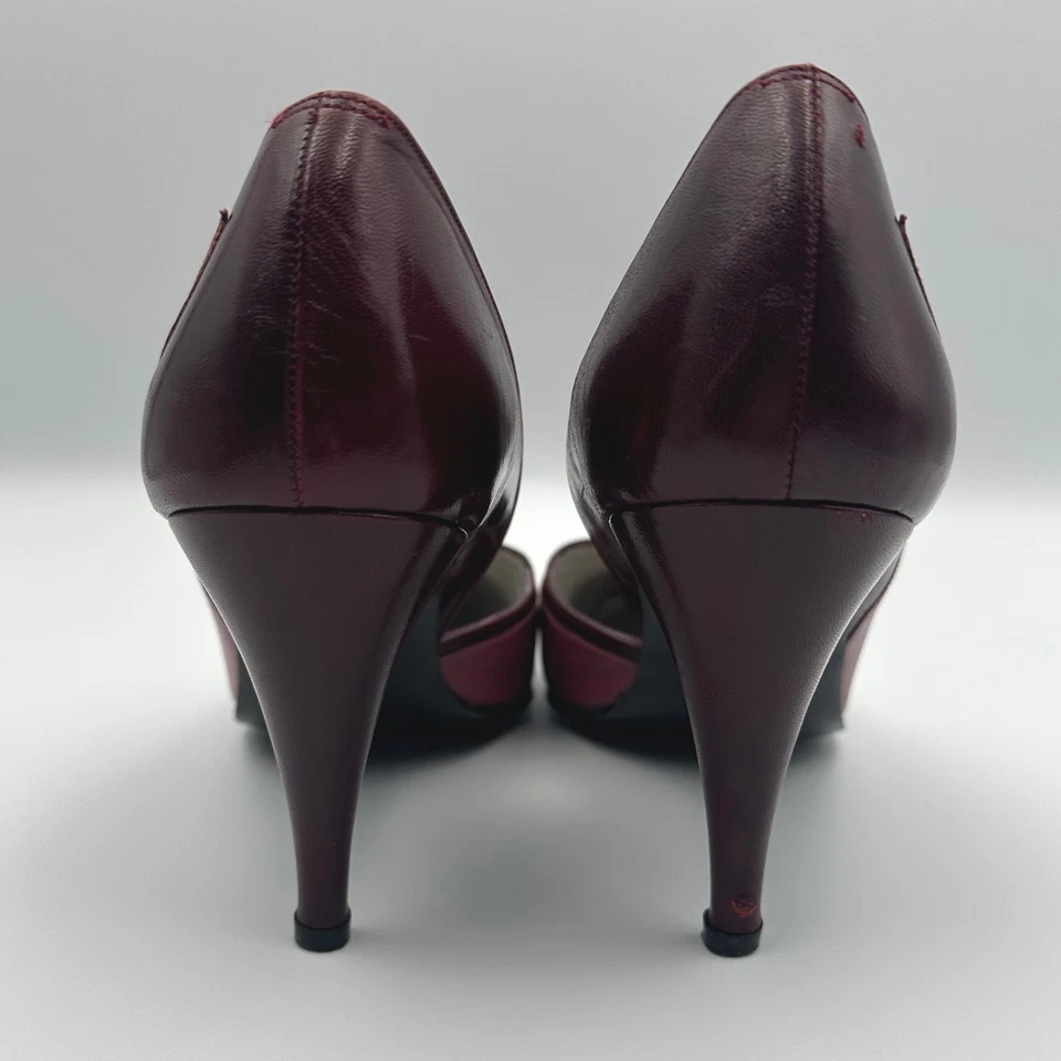 Vintage VAN ELI Pink Burgandy Leather Slip On Pointy Pumps Women Size 7Narrow - Image 3 of 4