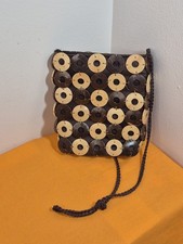 Vintage Coconut Shell Round Discs/ Circles Zippered Purse Mint