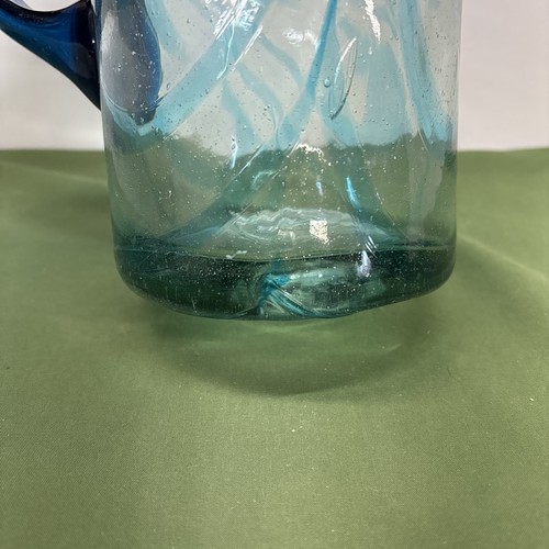 Vintage mundgeblasen blau Swirl Glas 9 Zoll Krug mit Griff - Bild 8 von 15