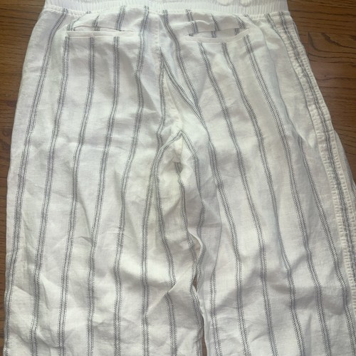 Athleta Pants Womens White Stripped Wide Leg Linen Travel Casual Size 14 - Picture 13 of 14