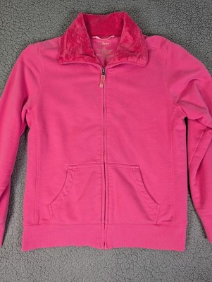 LL Bean Women's Jacket Soft Full Zip Mock Collar Sweatshirt Fleece Lining Pink M