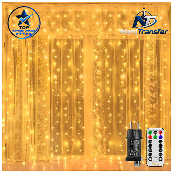 Lichtervorhang 2X2M 200 LED Innen Dimmbar 8 Modi Mit Stecker Und Timer-image