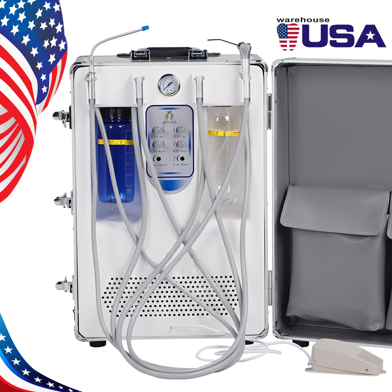 Portable Mobile Dental Delivery Unit System Cart with Air Compressor Suction 4H