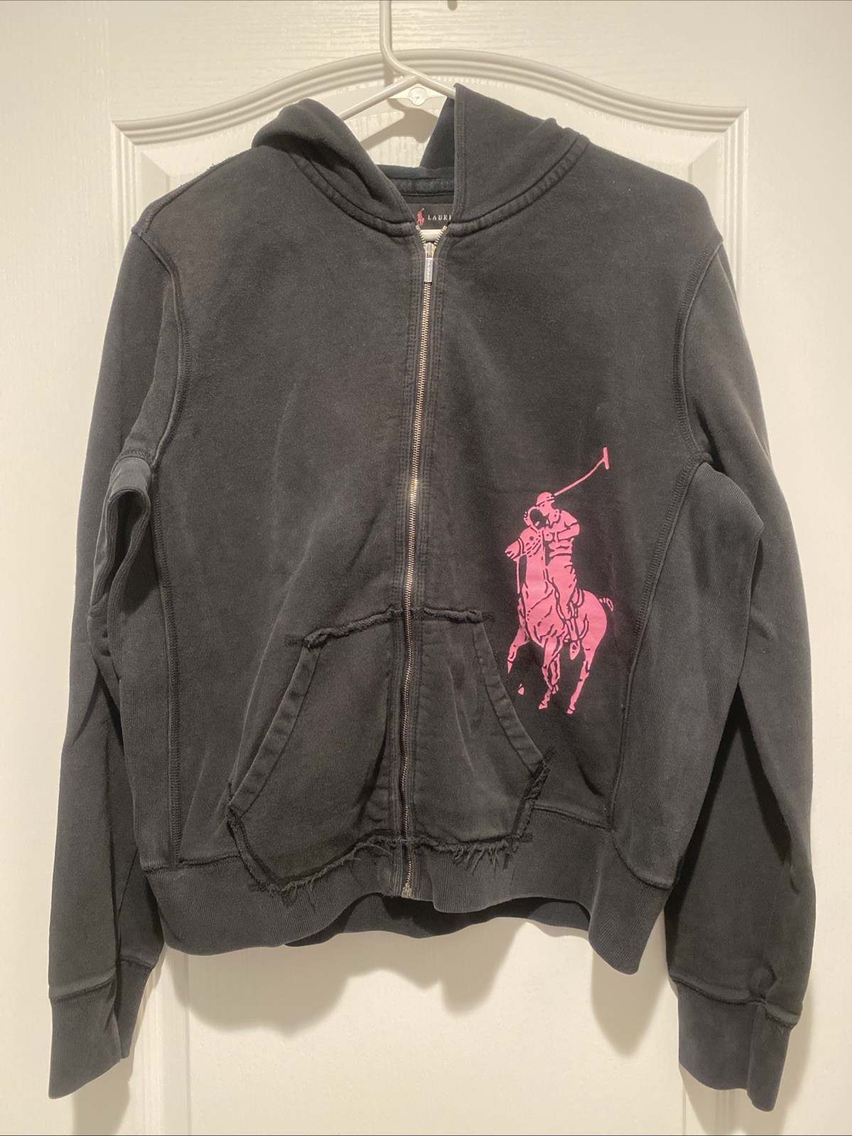Rara felpa con cappuccio zip Ralph Lauren PINK PONY 2007 vintage collezione XL donna